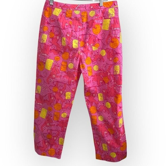 VINTAGE Lilly Pulitzer Pink Yellow fun monkey Print Pants size 10 cropped cotton - Picture 2 of 3